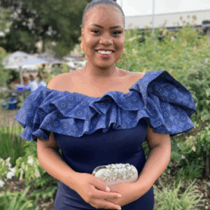 Blue Shweshwe Dress By Khosi Nkosi Blue Shweshwe Dress By Khosi Nkosi