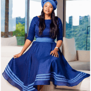 Blue Shweshwe Dress By Kalahari Fashions