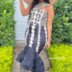 Blue and White Xhosa Dress by Tomi Rikhotso Dress