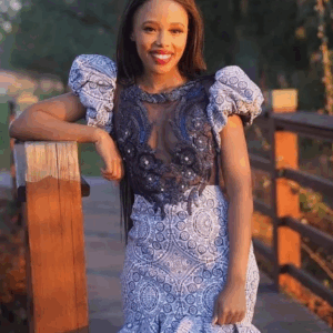 Shweshwe Lace dress with puff sleeves Shweshwe Lace dress with puff sleeves