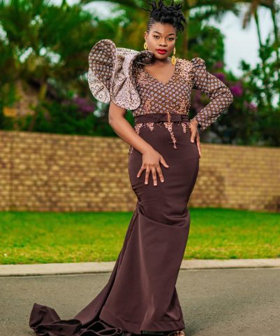 Beautiful Brown Shweshwe Wedding Attire By Celiwe Mabika