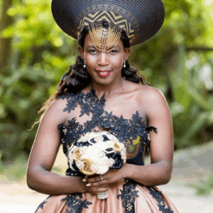 Beige and Black Zulu Wedding Dress By Kalahari Fashions Beige and Black Zulu Wedding Dress By Kalahari Fashions