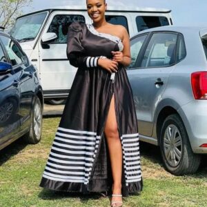 Black Xhosa Dress by Traditional attire Shweshwe dresses