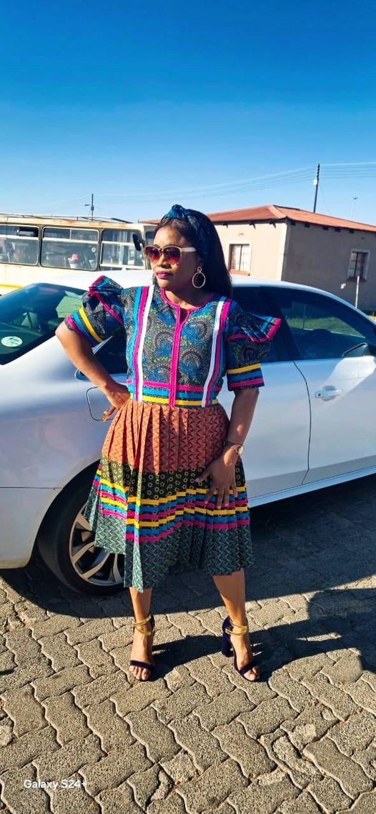 Colourful Shweshwe SePedi Dress by Traditional attire Shweshwe dresses