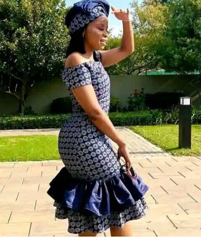 Drop Shoulder Shweshwe Dress by Yayas Traditional Fashion Attires