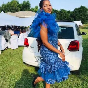 Lovely Shweshwe Dress with tulle by Traditional attire Shweshwe dresses Lovely Shweshwe Dress with tulle by Traditional attire Shweshwe dresses