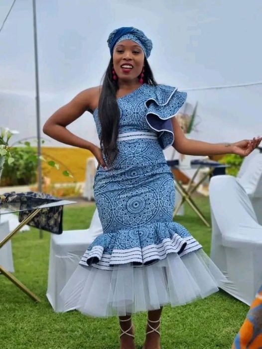 Shweshwe Dress with Tulle by Yayas Traditional Fashion Attires