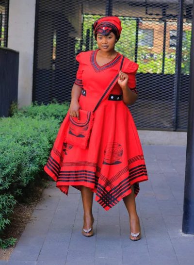 Red Xhosa Dress with Doek