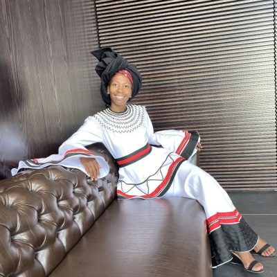 Black Red and White Xhosa Dress by Umbhaco.co.za