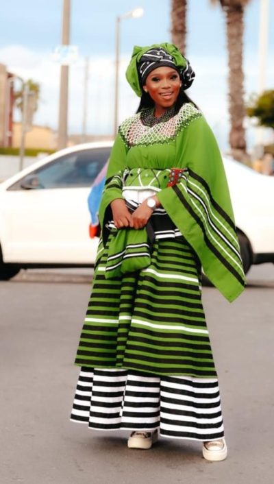 Lime Green Xhosa Outfit Full length