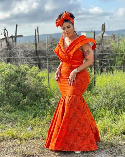 Orange Shweshwe Dress Long By Styles By Tumi