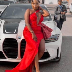 Red Dress with Shweshwe Trims By Styles By Tumi Red Dress with Shweshwe Trims By Styles By Tumi