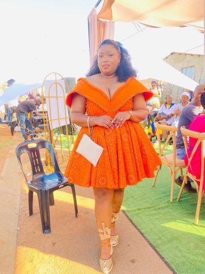 Short Orange Plus Size Shweshwe Dress by Styles By Tumi