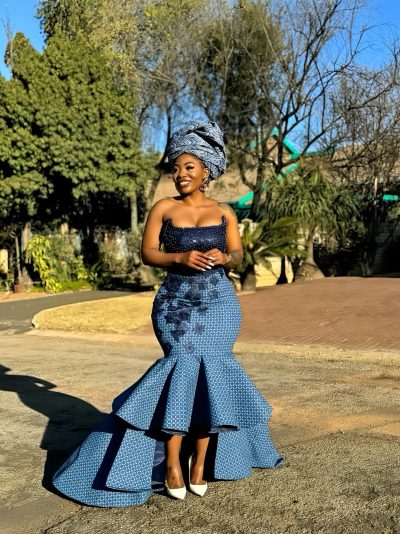 Shweshwe Fit and Flare Dress with Doek by Styles By Tumi