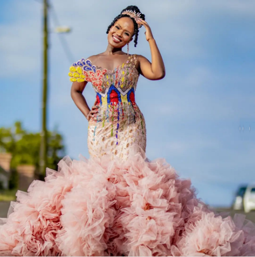 Baby Pink Traditional Wedding Dress By Bayanda Khathini
