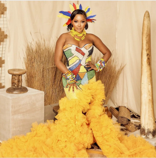 Strapless Yellow Traditional Wedding Dress By Bayanda Khathini