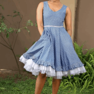 Shweshwe Dress with Tulle underskirt by Faddicofficial Shweshwe Dress with Tulle underskirt by Faddicofficial