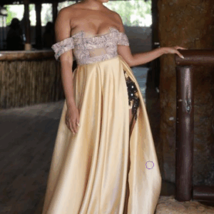 Off Shoulder Cream Leteisi Dress by Faddicofficial Off Shoulder Cream Leteisi Dress by Faddicofficial