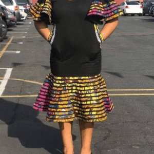 Beautiful African Print Dress with Colourful Stripes