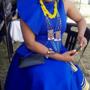 Blue Xhosa Dress with Batwing sleeve