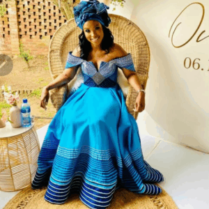 Drop Shoulder Xhosa Wedding Dress with matching doek