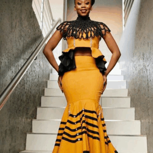 Beautiful Black and Beige Xhosa Traditional Dress