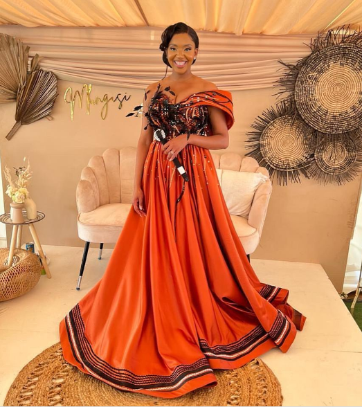 Orange Xhosa Traditional Wedding Dress by Nim Couture