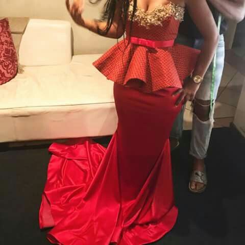Red and Gold Shweshwe Wedding Dress
