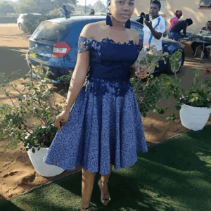 Shweshwe Dress with Blue Lace