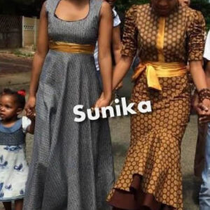 Brown and Gold Shweshwe Dress for Makoti