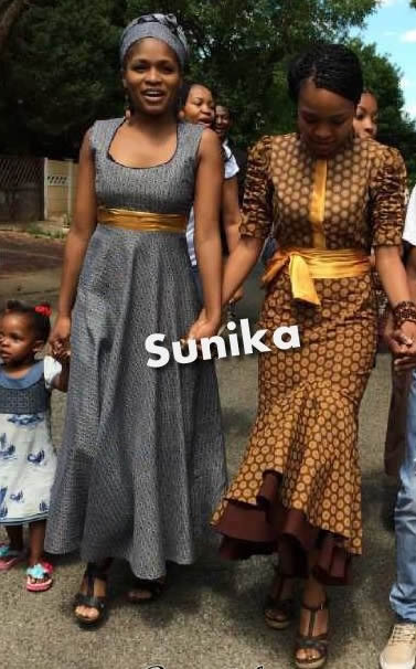 Brown and Gold Shweshwe Dress for Makoti