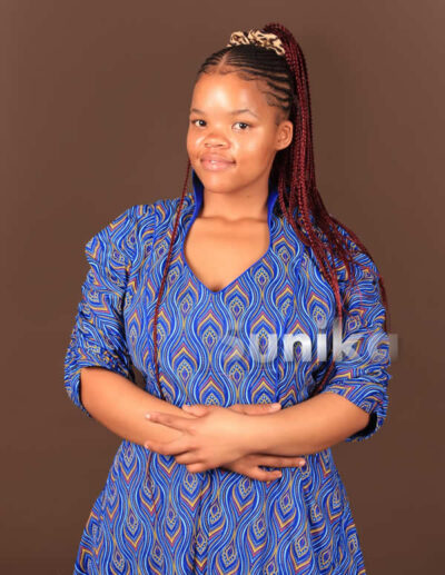 Blue High Collar Shweshwe Dress