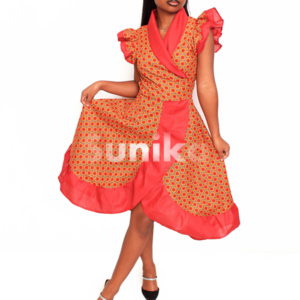 Red Pinifa Dress with Frill Sleeves